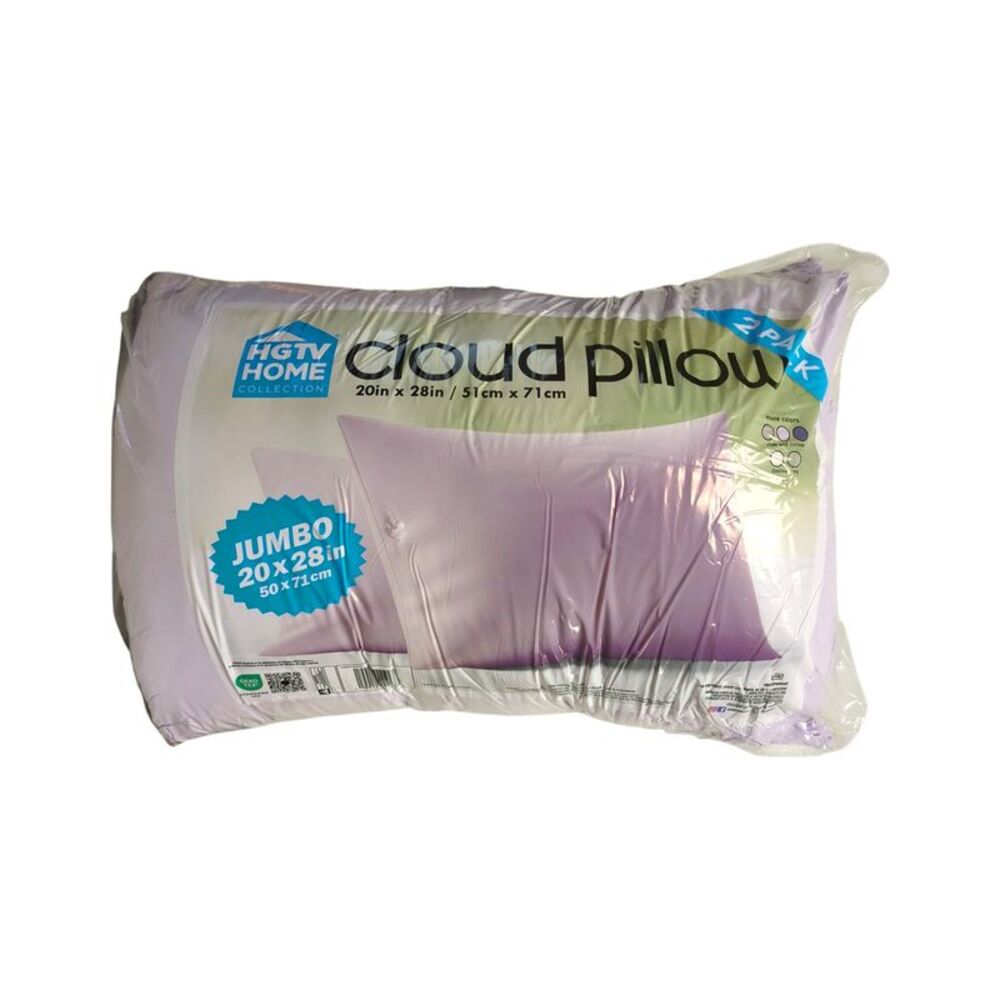 HGTV 2-Pack Fun Extremely Soft & Cozy Cloud Bed Pillow, 20" x 28" - Lavender